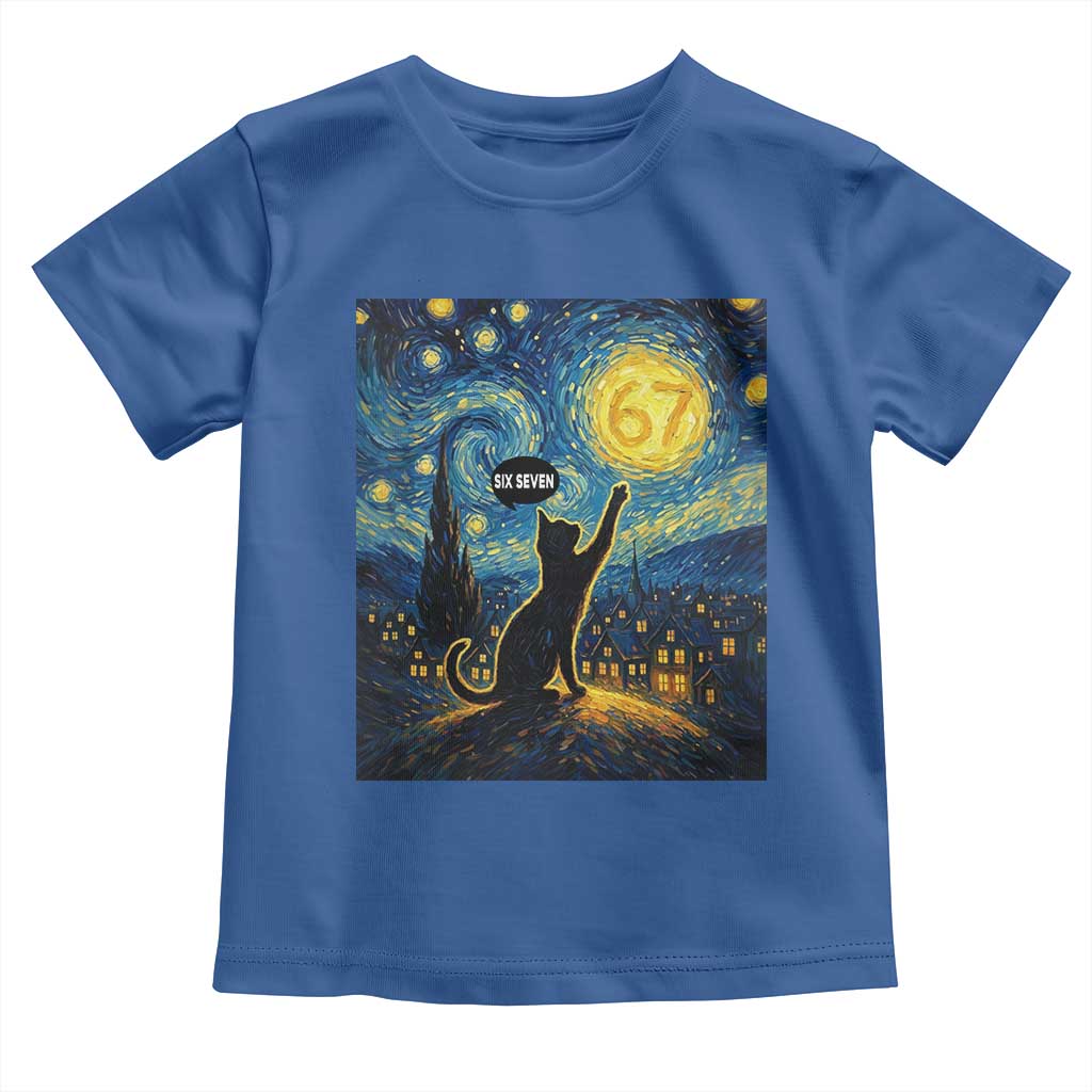 67 Cat Meme Toddler T Shirt Funny Six Seven Cat Starry Night Van Gogh - Wonder Print Shop