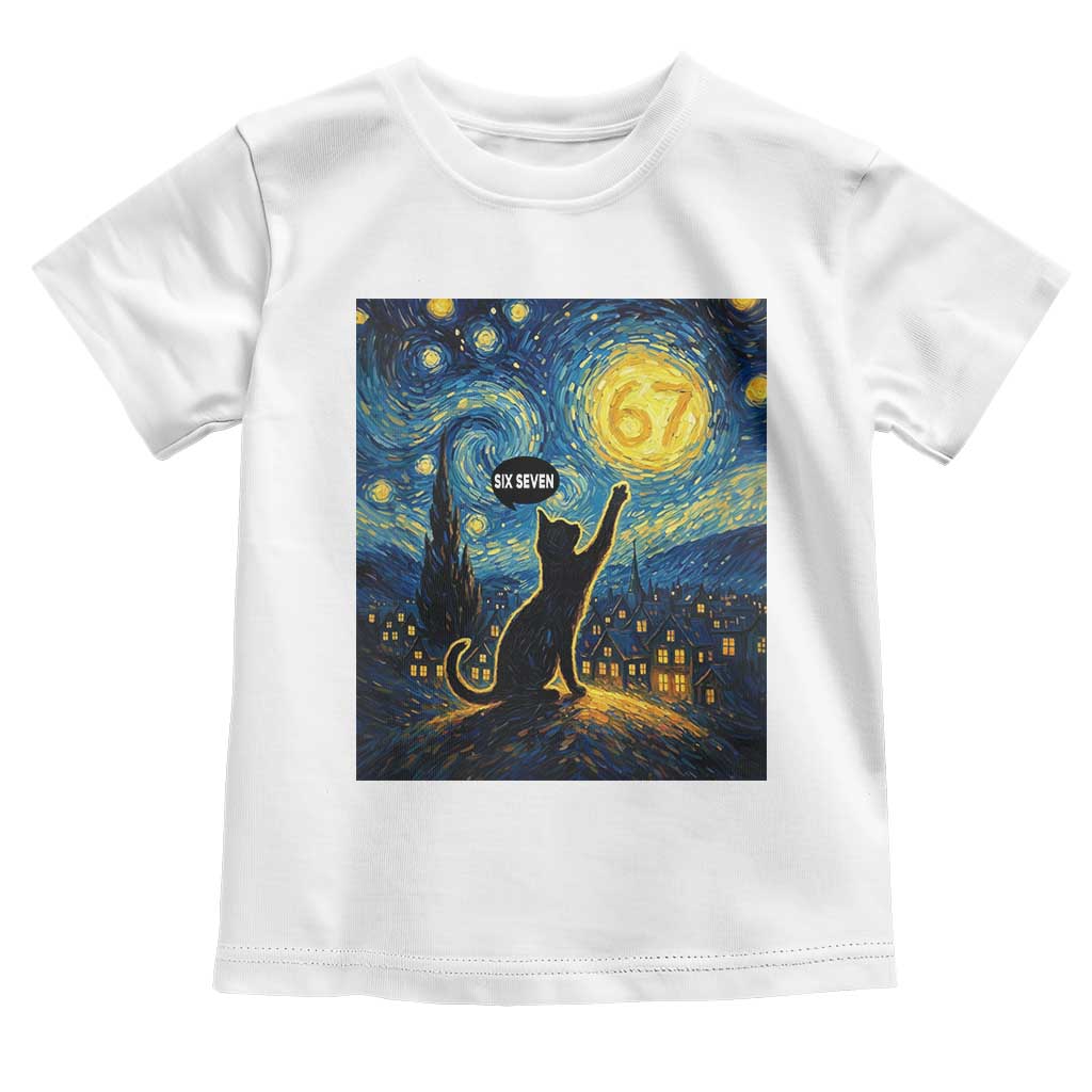67 Cat Meme Toddler T Shirt Funny Six Seven Cat Starry Night Van Gogh - Wonder Print Shop