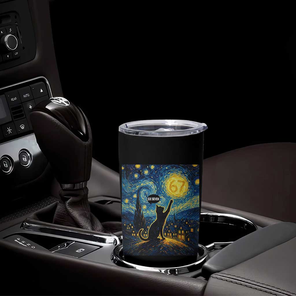 67 Cat Meme Tumbler Cup Funny Six Seven Cat Starry Night Van Gogh - Wonder Print Shop