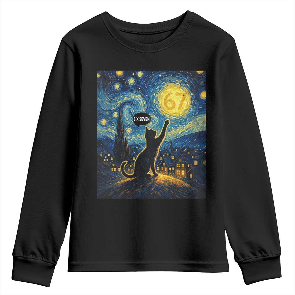 67 Cat Meme Youth Sweatshirt Funny Six Seven Cat Starry Night Van Gogh - Wonder Print Shop
