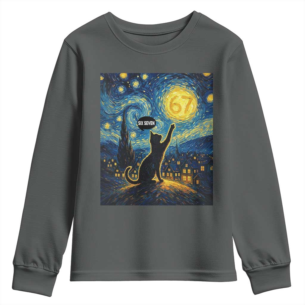 67 Cat Meme Youth Sweatshirt Funny Six Seven Cat Starry Night Van Gogh - Wonder Print Shop