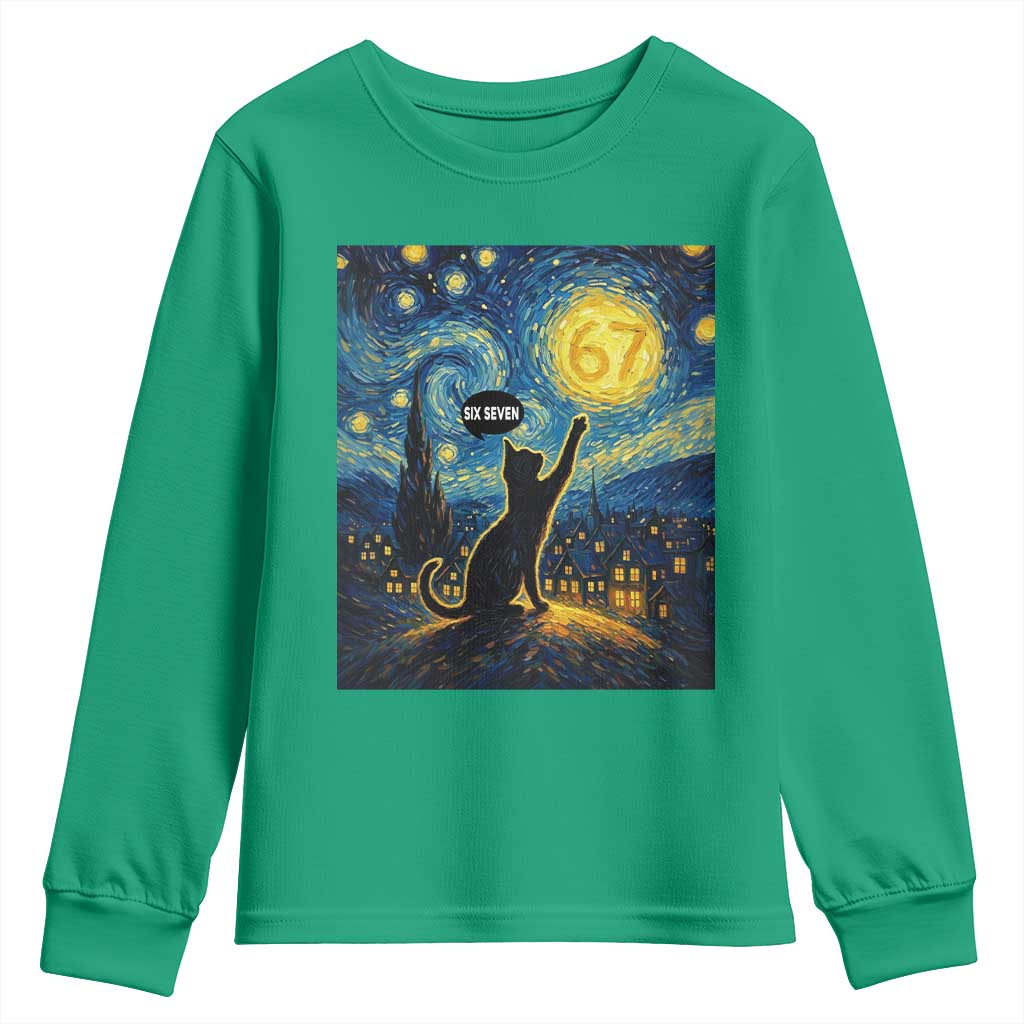 67 Cat Meme Youth Sweatshirt Funny Six Seven Cat Starry Night Van Gogh - Wonder Print Shop