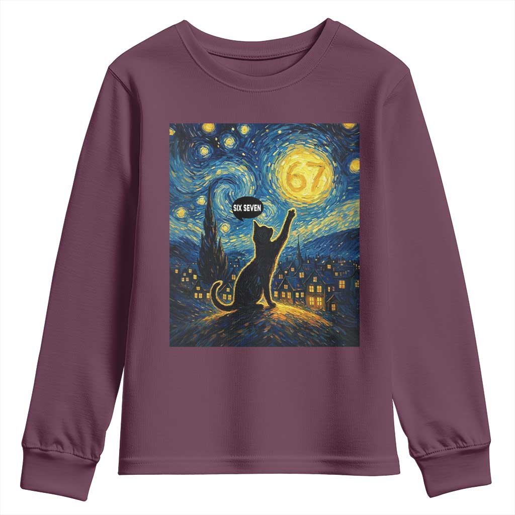 67 Cat Meme Youth Sweatshirt Funny Six Seven Cat Starry Night Van Gogh - Wonder Print Shop