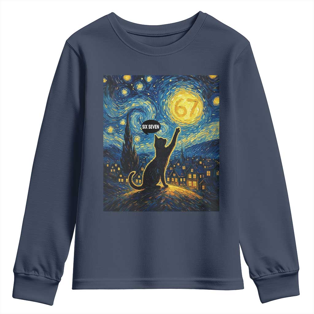 67 Cat Meme Youth Sweatshirt Funny Six Seven Cat Starry Night Van Gogh - Wonder Print Shop
