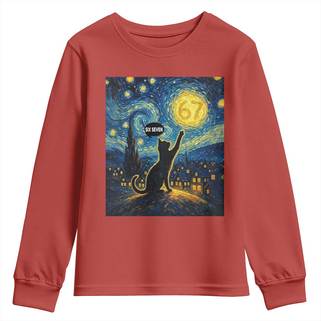 67 Cat Meme Youth Sweatshirt Funny Six Seven Cat Starry Night Van Gogh - Wonder Print Shop