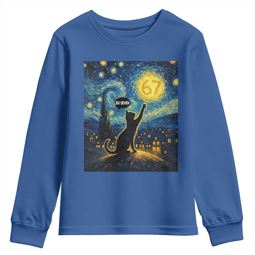 67 Cat Meme Youth Sweatshirt Funny Six Seven Cat Starry Night Van Gogh - Wonder Print Shop