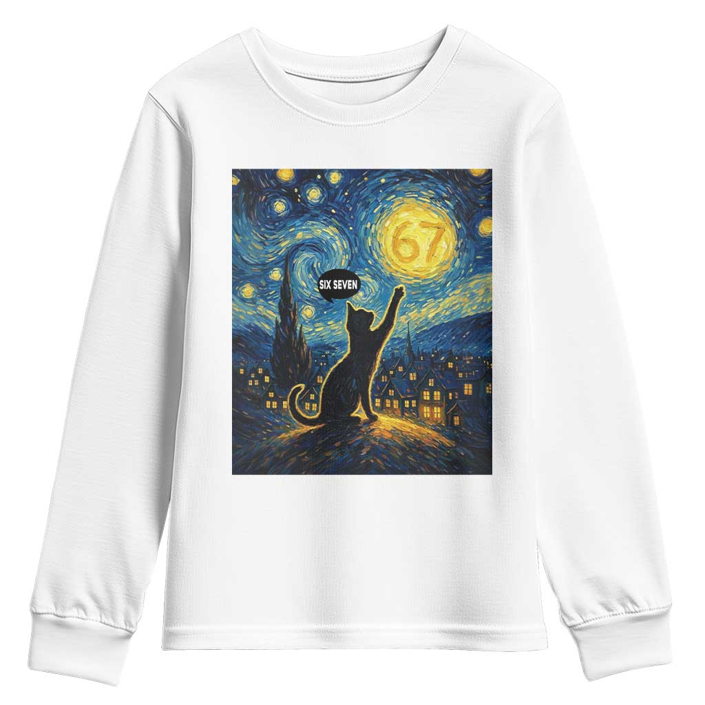 67 Cat Meme Youth Sweatshirt Funny Six Seven Cat Starry Night Van Gogh - Wonder Print Shop