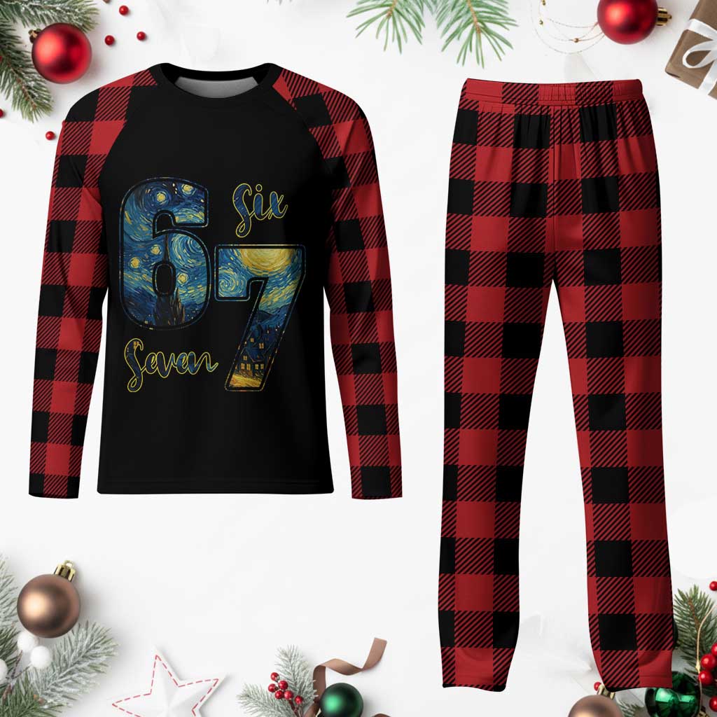 67 Six Seven Meme Plaid Pajama Set Starry Night Van Gogh - Wonder Print Shop