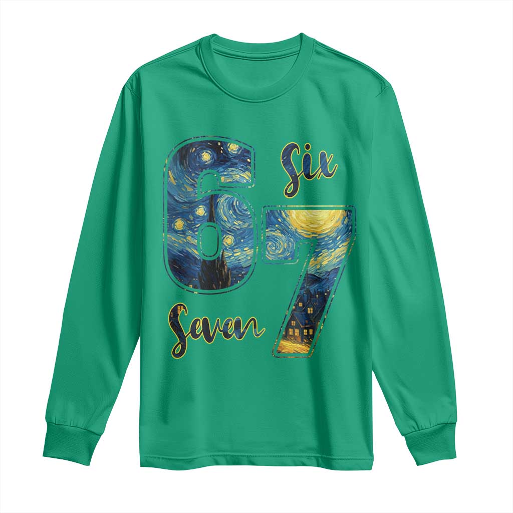 67 Six Seven Meme Long Sleeve Shirt Starry Night Van Gogh - Wonder Print Shop