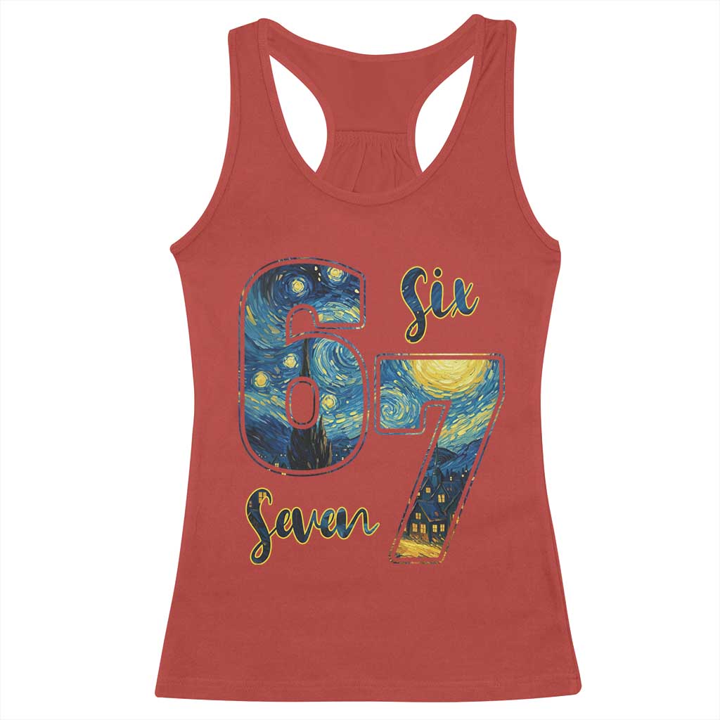 67 Six Seven Meme Racerback Tank Top Starry Night Van Gogh - Wonder Print Shop