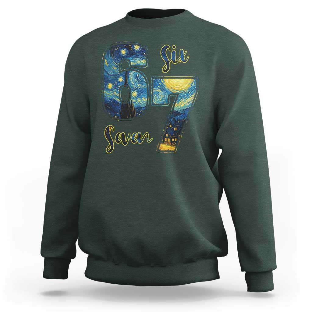 67 Six Seven Meme Sweatshirt Starry Night Van Gogh - Wonder Print Shop