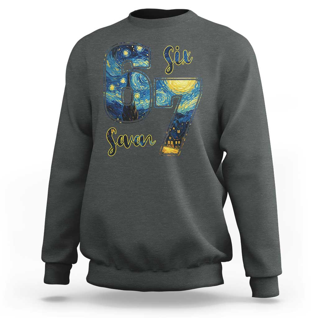 67 Six Seven Meme Sweatshirt Starry Night Van Gogh - Wonder Print Shop