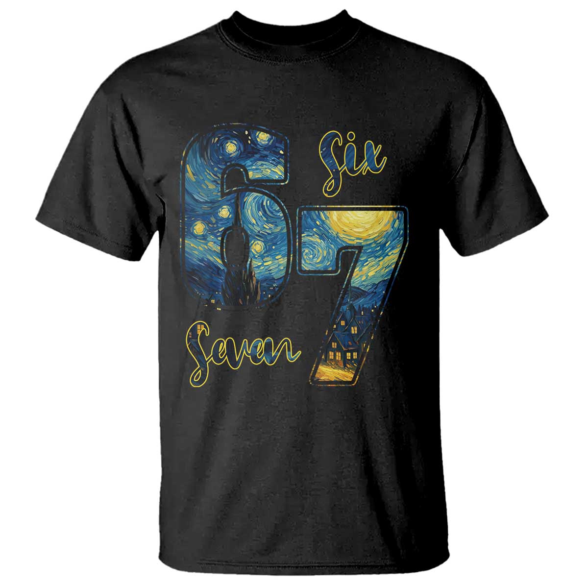 67 Six Seven Meme T Shirt Starry Night Van Gogh - Wonder Print Shop
