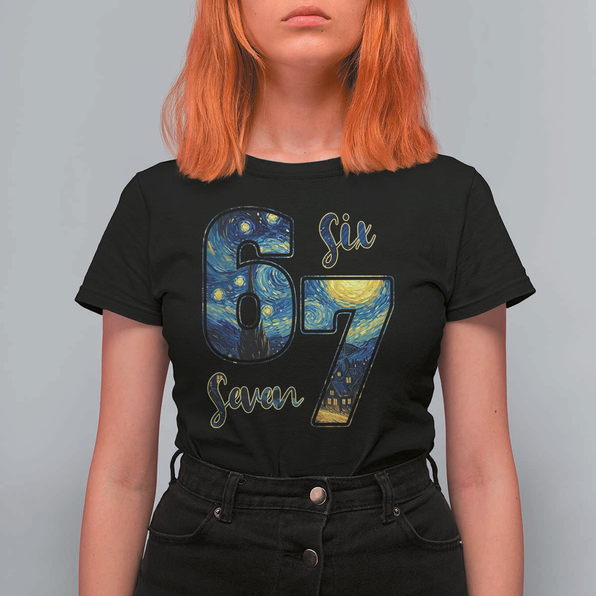 67 Six Seven Meme T Shirt For Women Starry Night Van Gogh - Wonder Print Shop