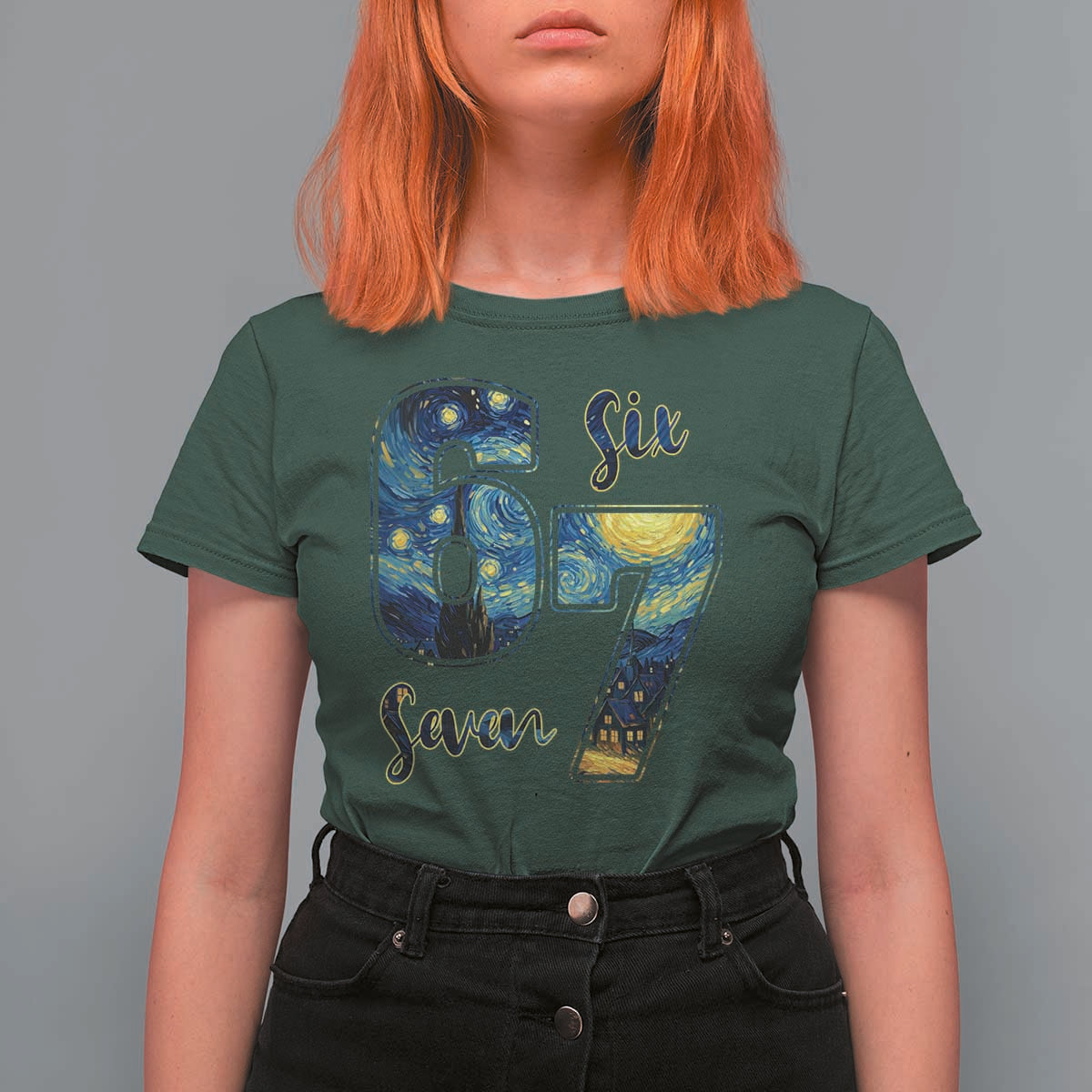67 Six Seven Meme T Shirt For Women Starry Night Van Gogh - Wonder Print Shop