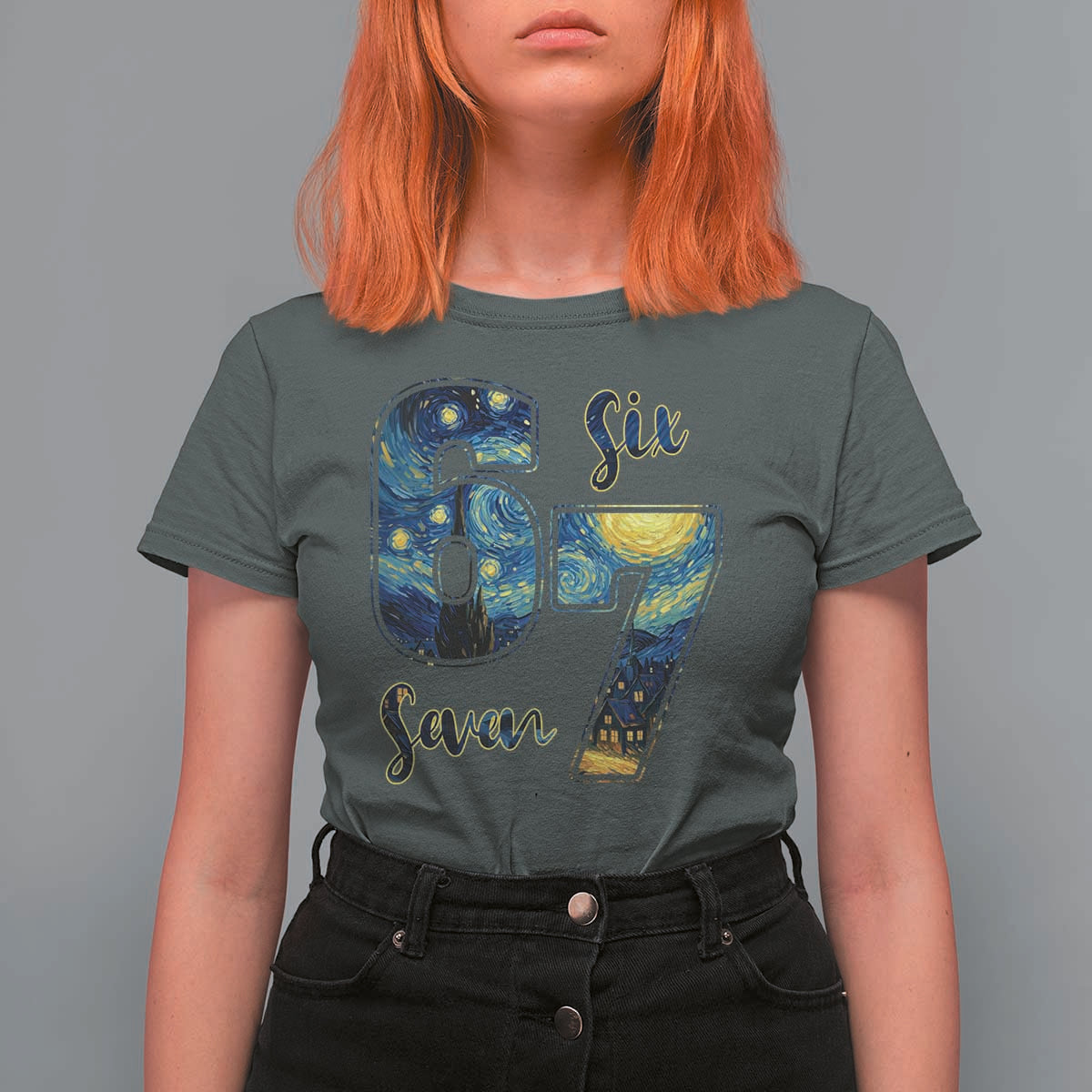 67 Six Seven Meme T Shirt For Women Starry Night Van Gogh - Wonder Print Shop