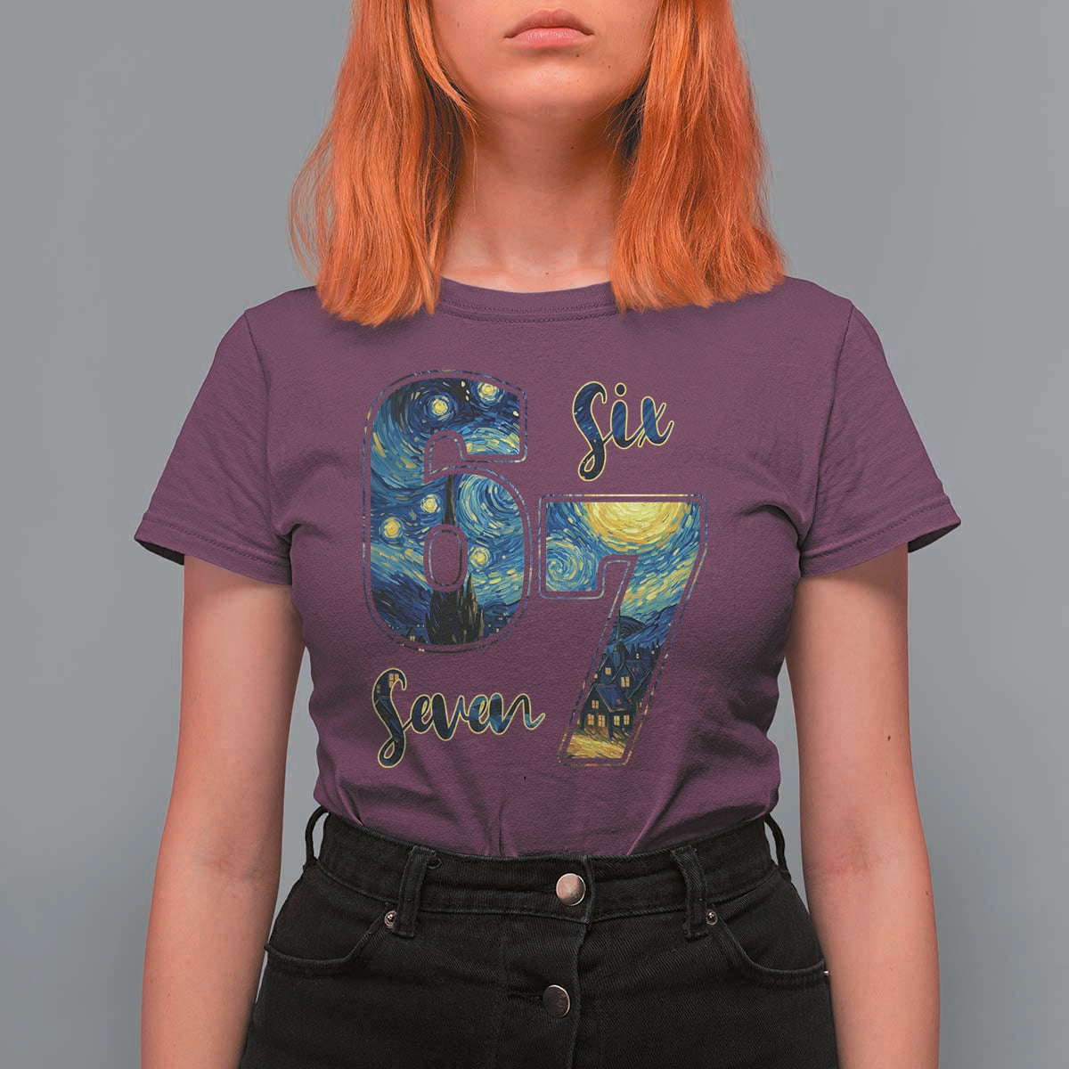 67 Six Seven Meme T Shirt For Women Starry Night Van Gogh - Wonder Print Shop