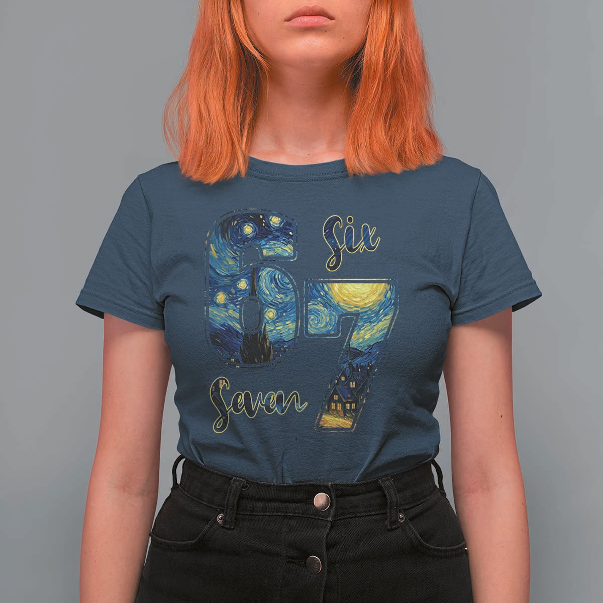 67 Six Seven Meme T Shirt For Women Starry Night Van Gogh - Wonder Print Shop