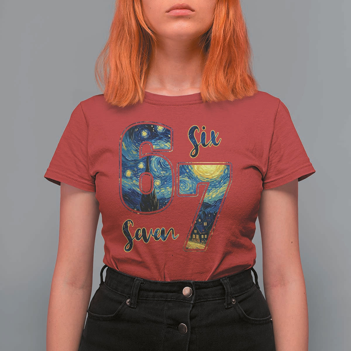 67 Six Seven Meme T Shirt For Women Starry Night Van Gogh - Wonder Print Shop