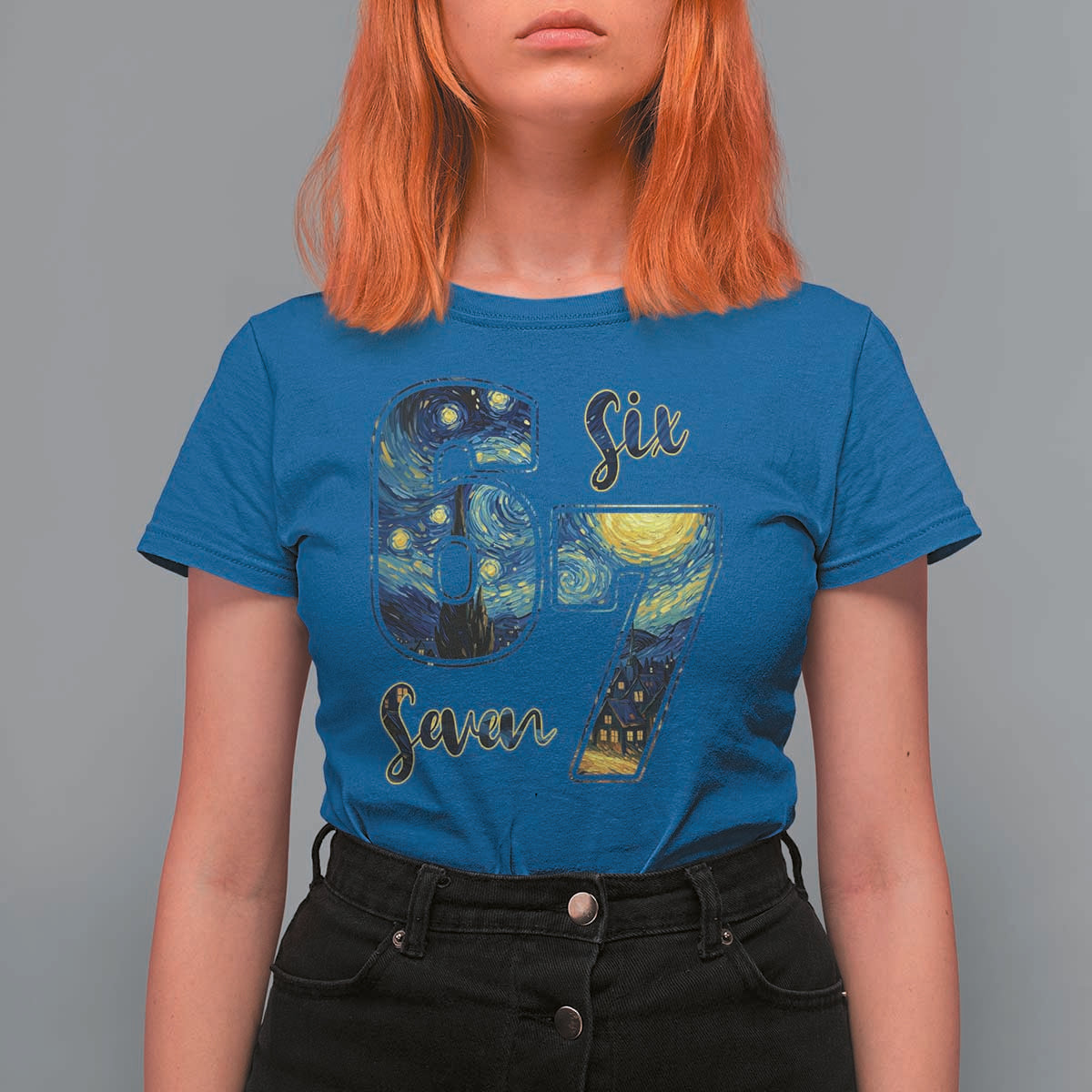 67 Six Seven Meme T Shirt For Women Starry Night Van Gogh - Wonder Print Shop