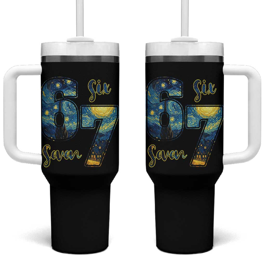 67 Six Seven Meme Tumbler With Handle Starry Night Van Gogh - Wonder Print Shop