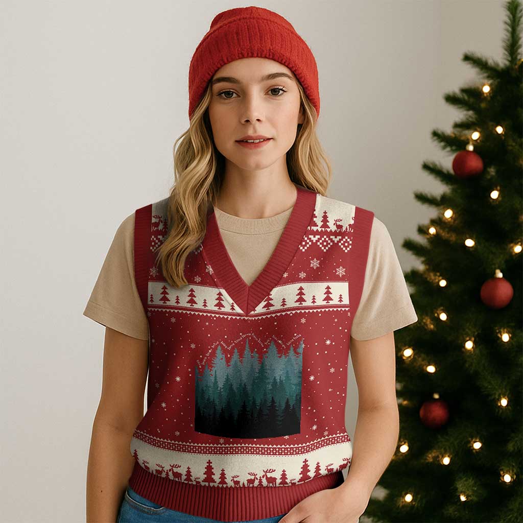 Hoa Hoa Hoa V-Neck Knit Sweater Vest Twilight Lover Pine Forest Cozy - Wonder Print Shop