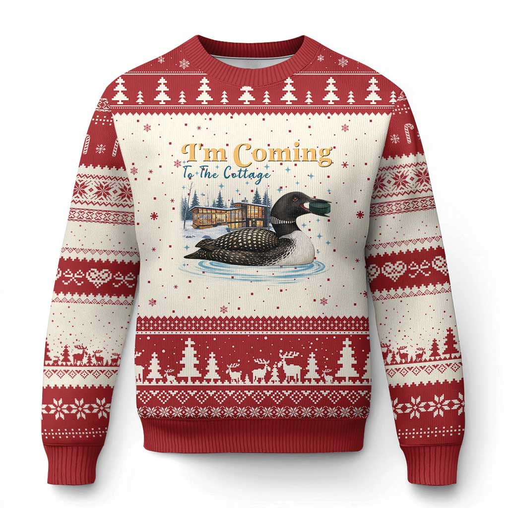 I Am Coming To The Cottage Ugly Christmas Sweater Stupid Canadian Wolf Bird