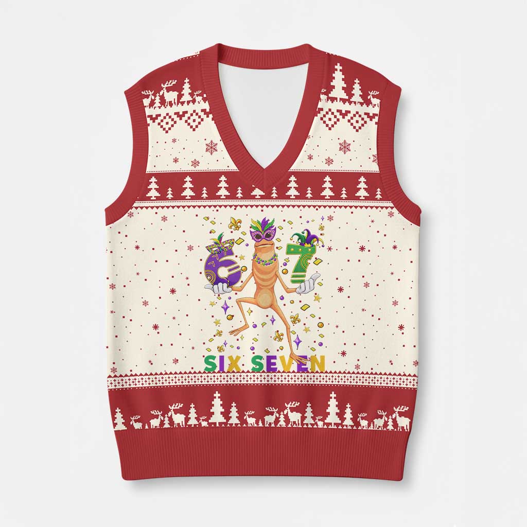 67 Mardi Gras V-Neck Knit Sweater Vest Marcus The Worm Carnival Trendy Meme