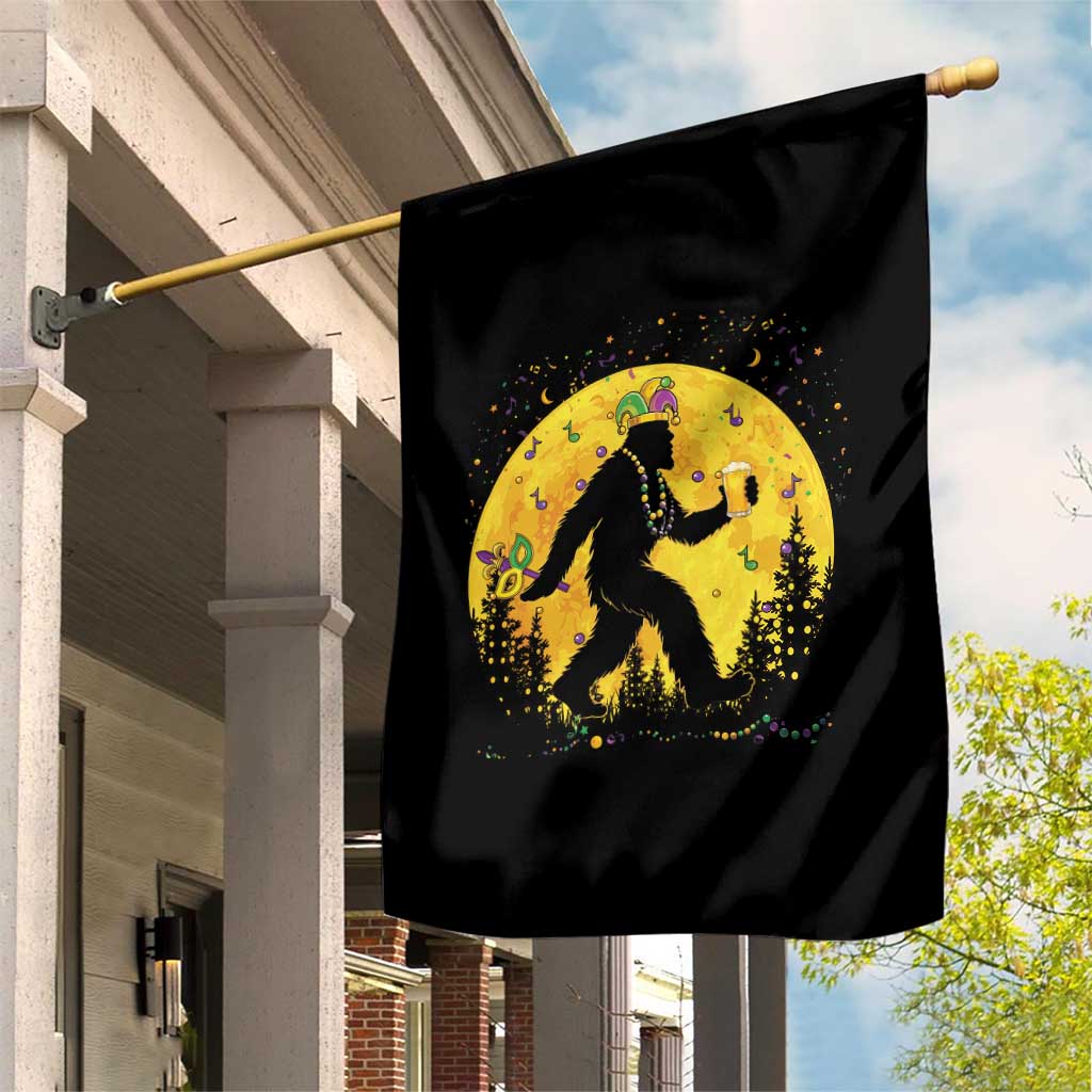 Mardi Gras Bigfoot Garden Flag Funny Sasquatch Carnival Trendy Meme