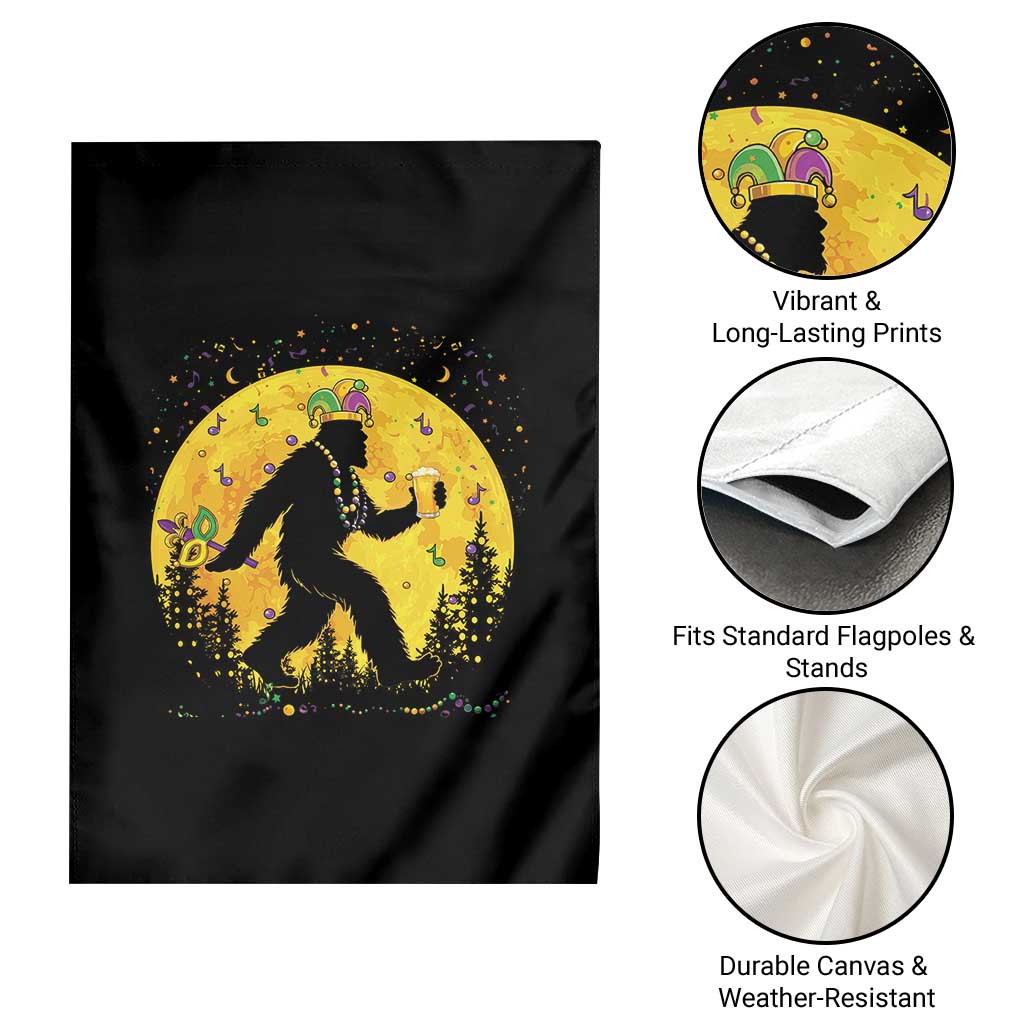 Mardi Gras Bigfoot Garden Flag Funny Sasquatch Carnival Trendy Meme