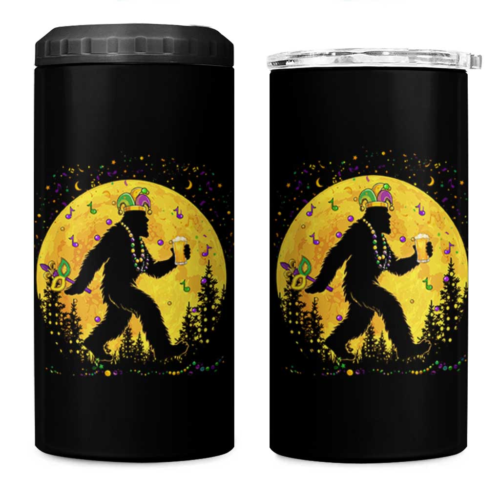 Mardi Gras Bigfoot 4 in 1 Can Cooler Tumbler Funny Sasquatch Carnival Trendy Meme