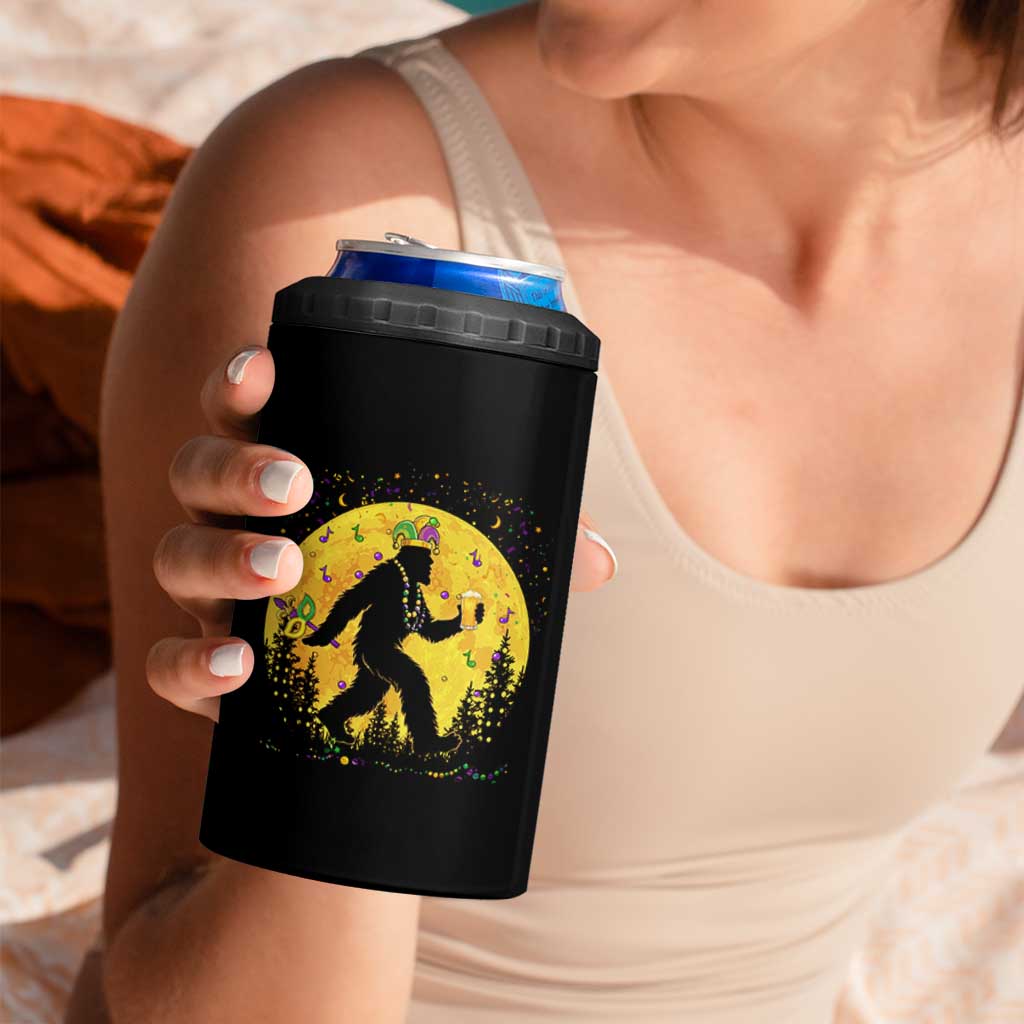 Mardi Gras Bigfoot 4 in 1 Can Cooler Tumbler Funny Sasquatch Carnival Trendy Meme