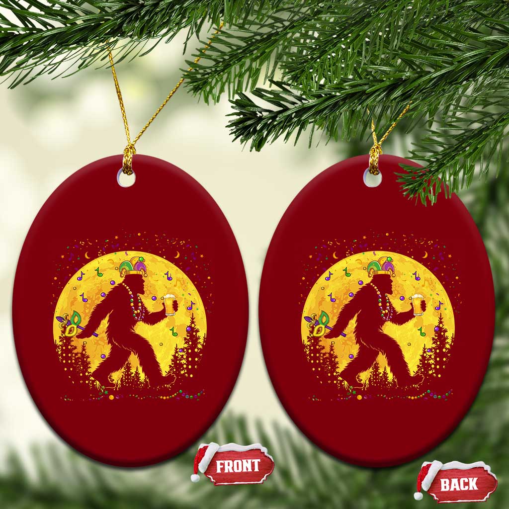 Mardi Gras Bigfoot Ceramic Ornament Funny Sasquatch Carnival Trendy Meme