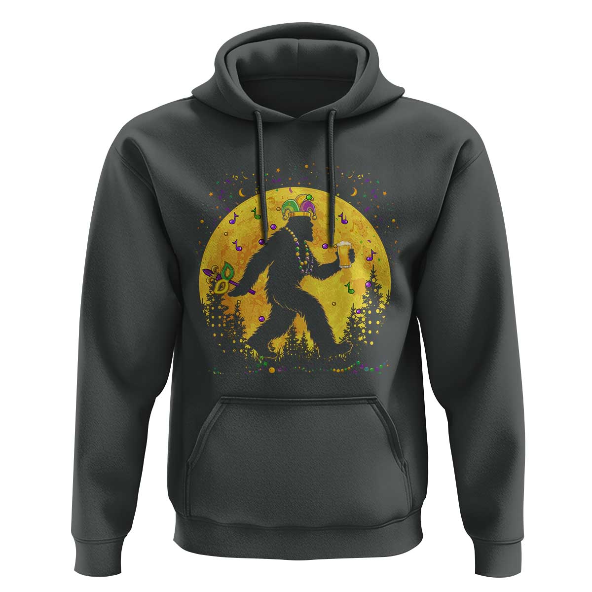 Mardi Gras Bigfoot Hoodie Funny Sasquatch Carnival Trendy Meme
