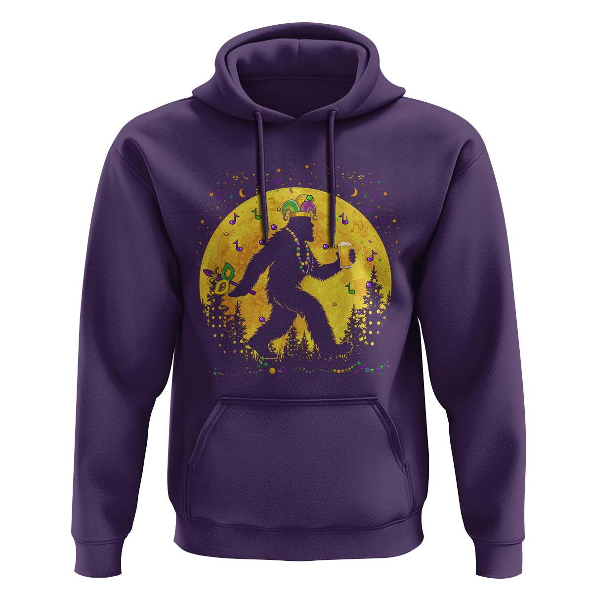 Mardi Gras Bigfoot Hoodie Funny Sasquatch Carnival Trendy Meme