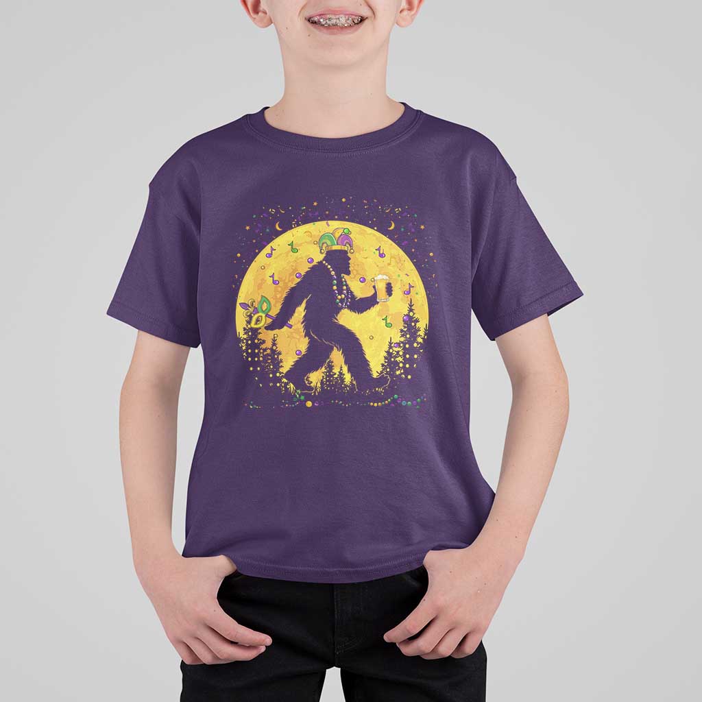 Mardi Gras Bigfoot T Shirt For Kid Funny Sasquatch Carnival Trendy Meme
