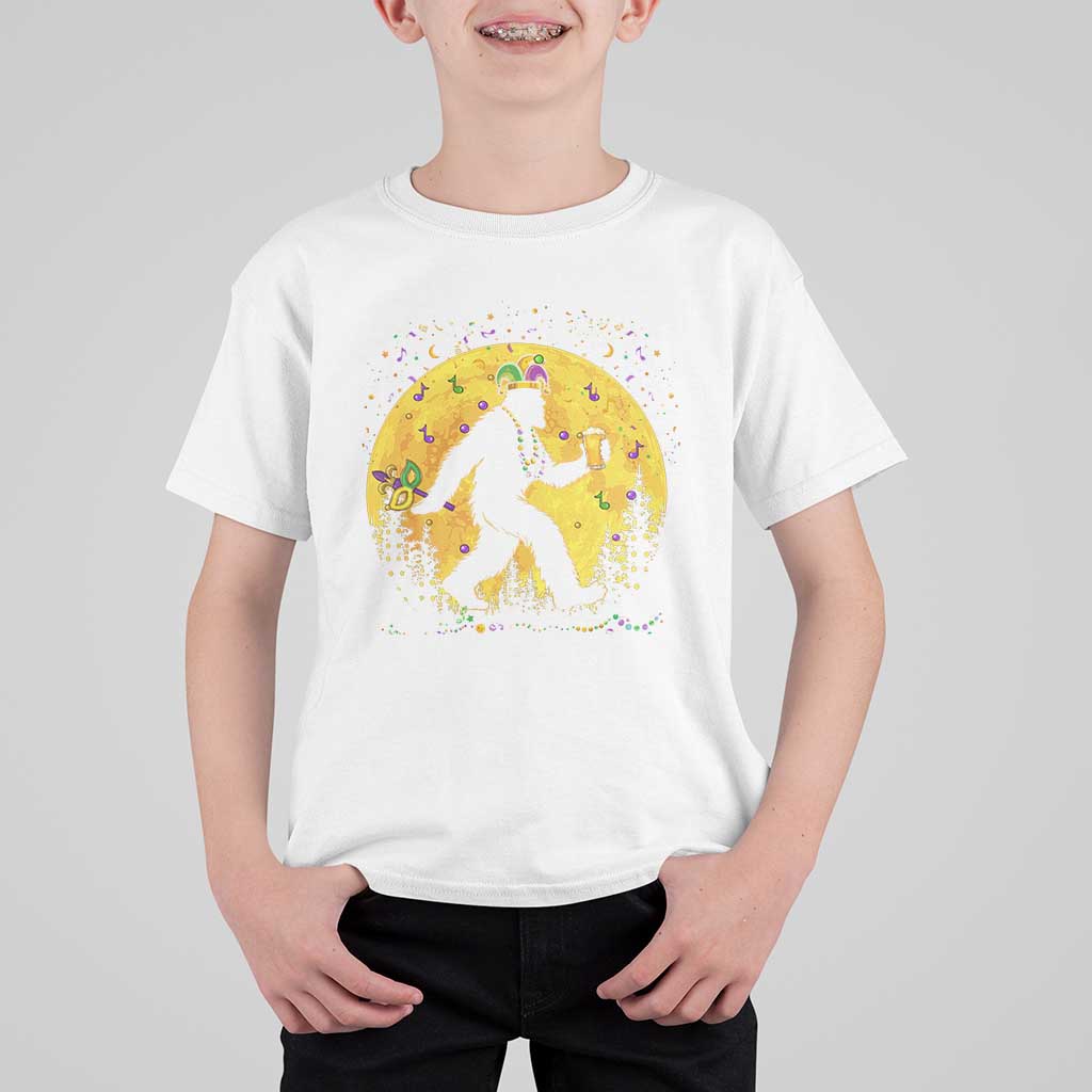 Mardi Gras Bigfoot T Shirt For Kid Funny Sasquatch Carnival Trendy Meme