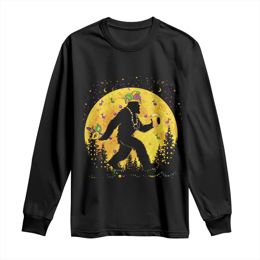 Mardi Gras Bigfoot Long Sleeve Shirt Funny Sasquatch Carnival Trendy Meme