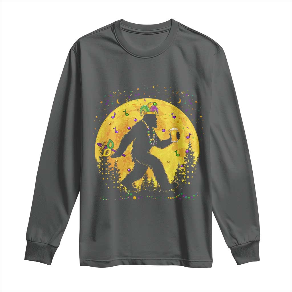 Mardi Gras Bigfoot Long Sleeve Shirt Funny Sasquatch Carnival Trendy Meme