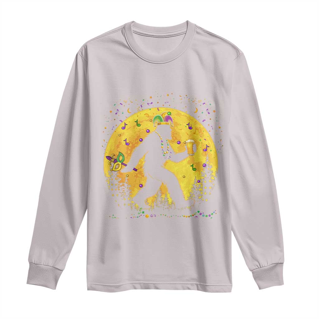 Mardi Gras Bigfoot Long Sleeve Shirt Funny Sasquatch Carnival Trendy Meme