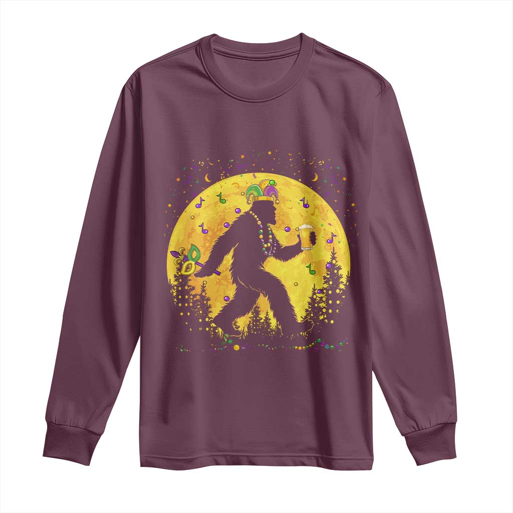 Mardi Gras Bigfoot Long Sleeve Shirt Funny Sasquatch Carnival Trendy Meme