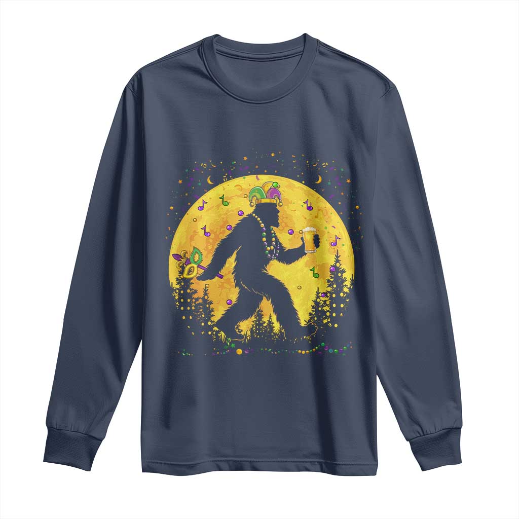 Mardi Gras Bigfoot Long Sleeve Shirt Funny Sasquatch Carnival Trendy Meme