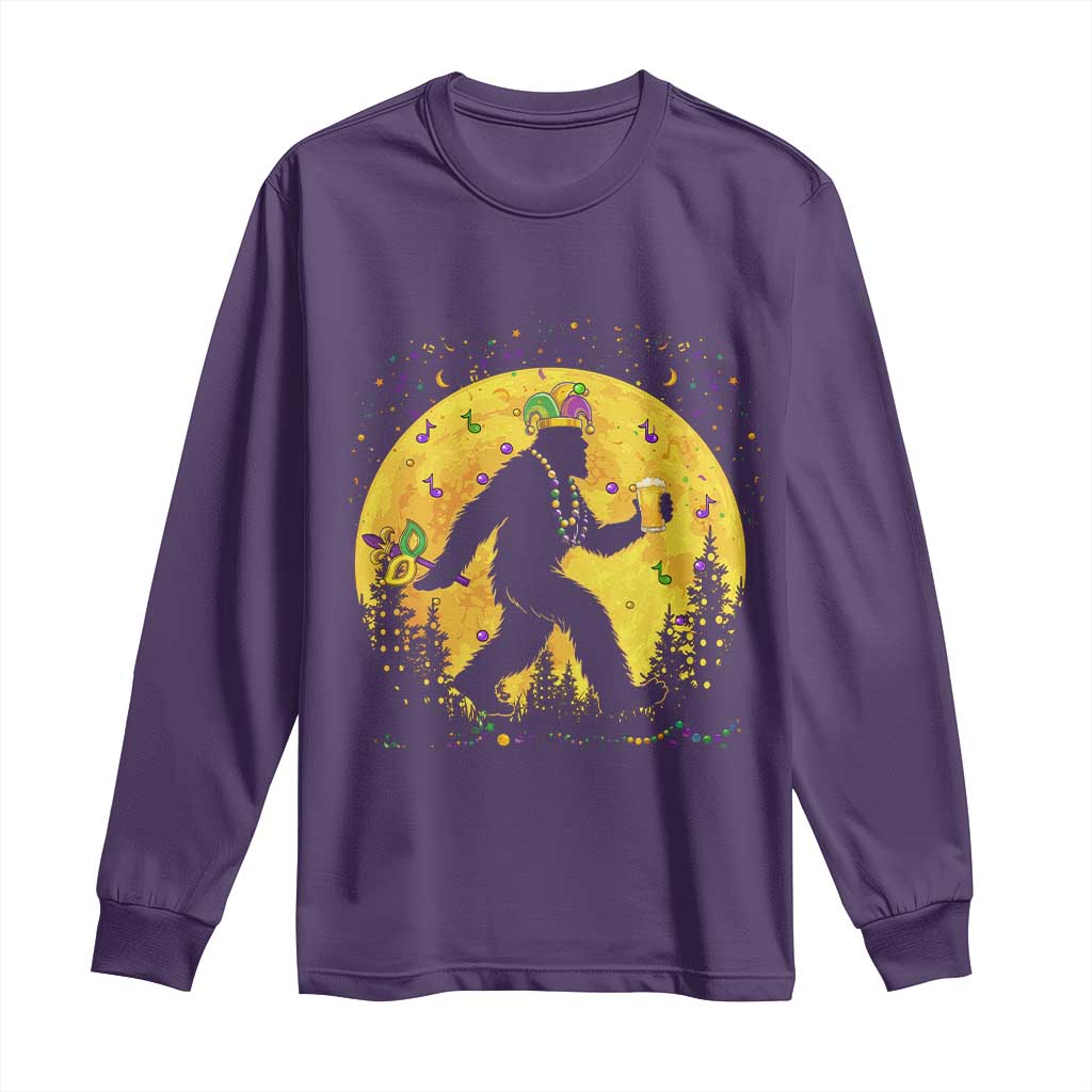 Mardi Gras Bigfoot Long Sleeve Shirt Funny Sasquatch Carnival Trendy Meme