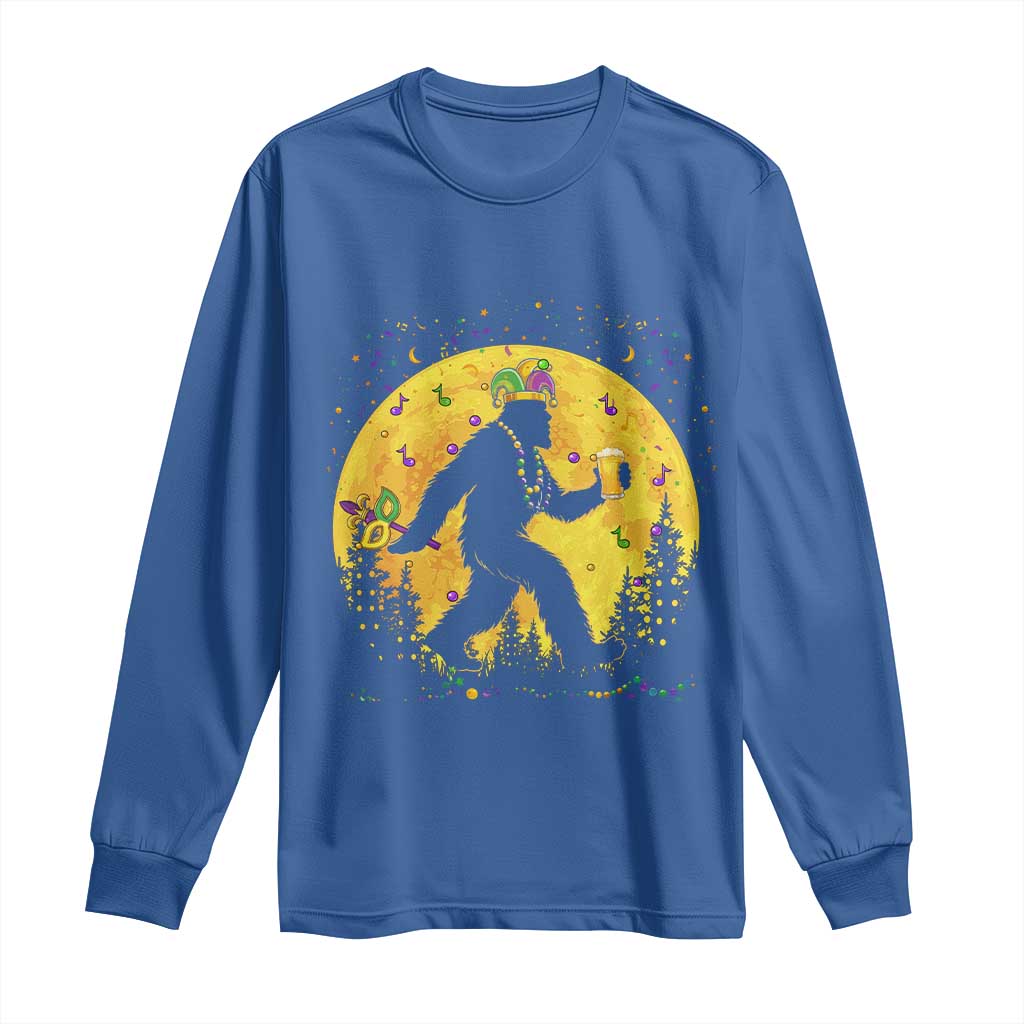Mardi Gras Bigfoot Long Sleeve Shirt Funny Sasquatch Carnival Trendy Meme