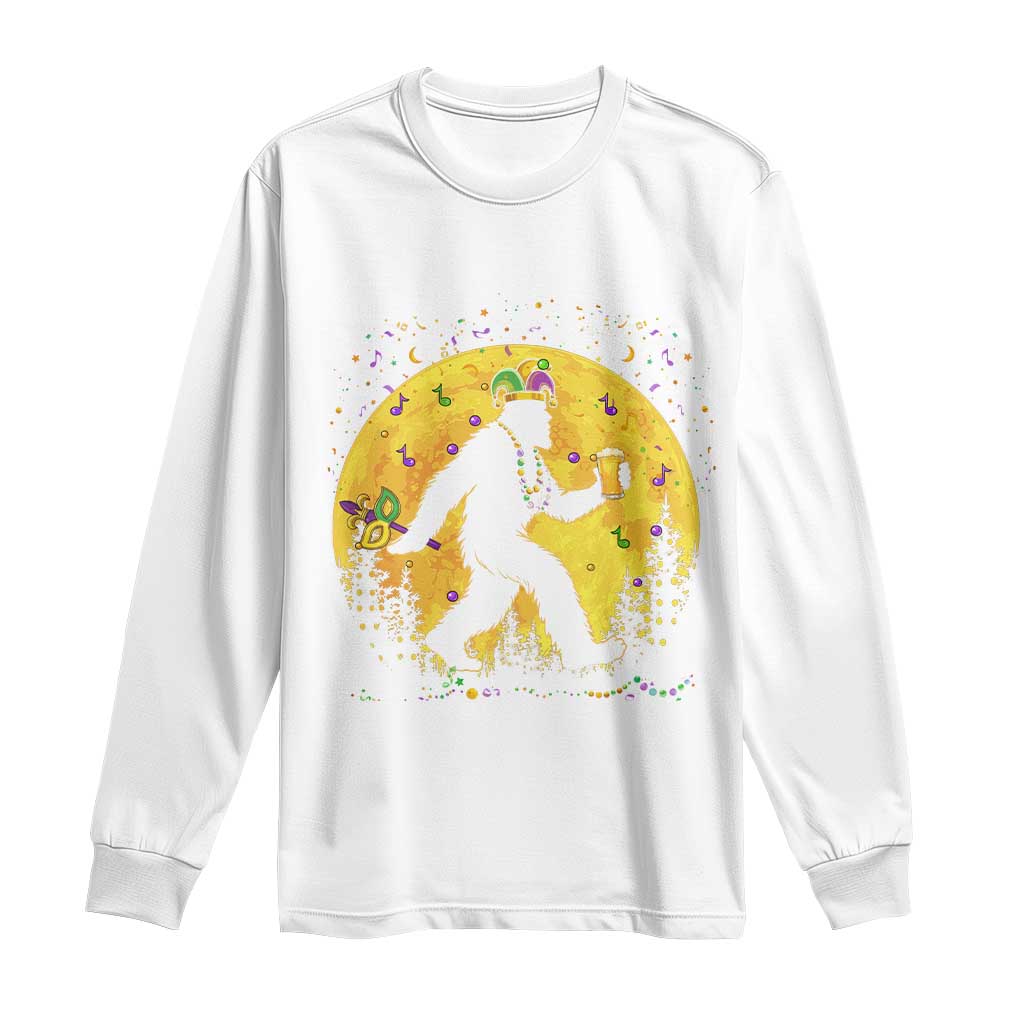 Mardi Gras Bigfoot Long Sleeve Shirt Funny Sasquatch Carnival Trendy Meme