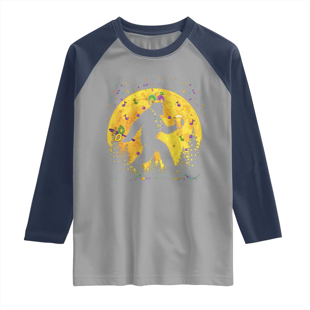Mardi Gras Bigfoot Raglan Shirt Funny Sasquatch Carnival Trendy Meme