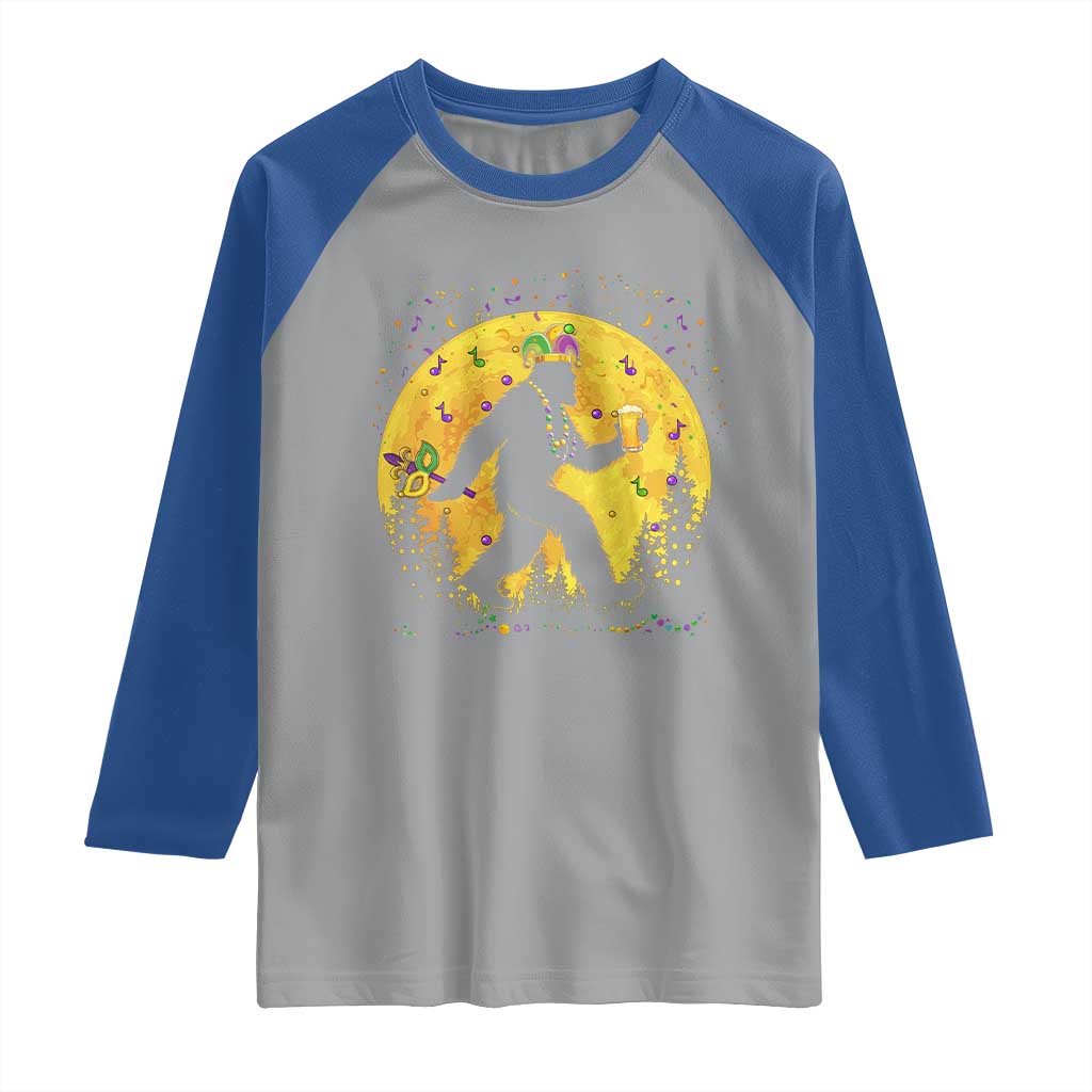 Mardi Gras Bigfoot Raglan Shirt Funny Sasquatch Carnival Trendy Meme