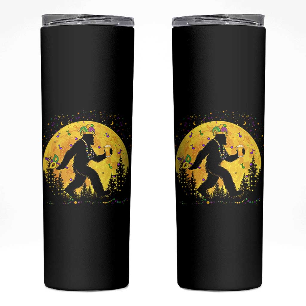 Mardi Gras Bigfoot Skinny Tumbler Funny Sasquatch Carnival Trendy Meme