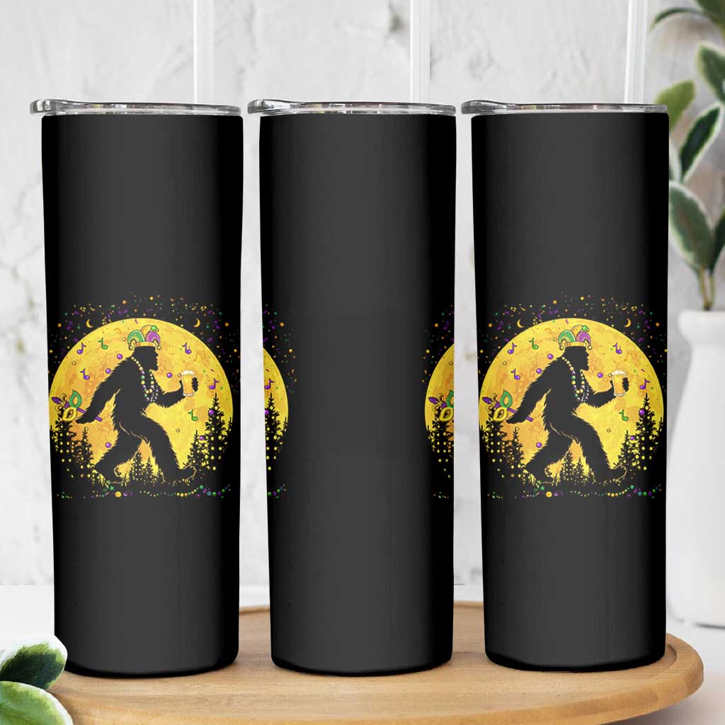 Mardi Gras Bigfoot Skinny Tumbler Funny Sasquatch Carnival Trendy Meme