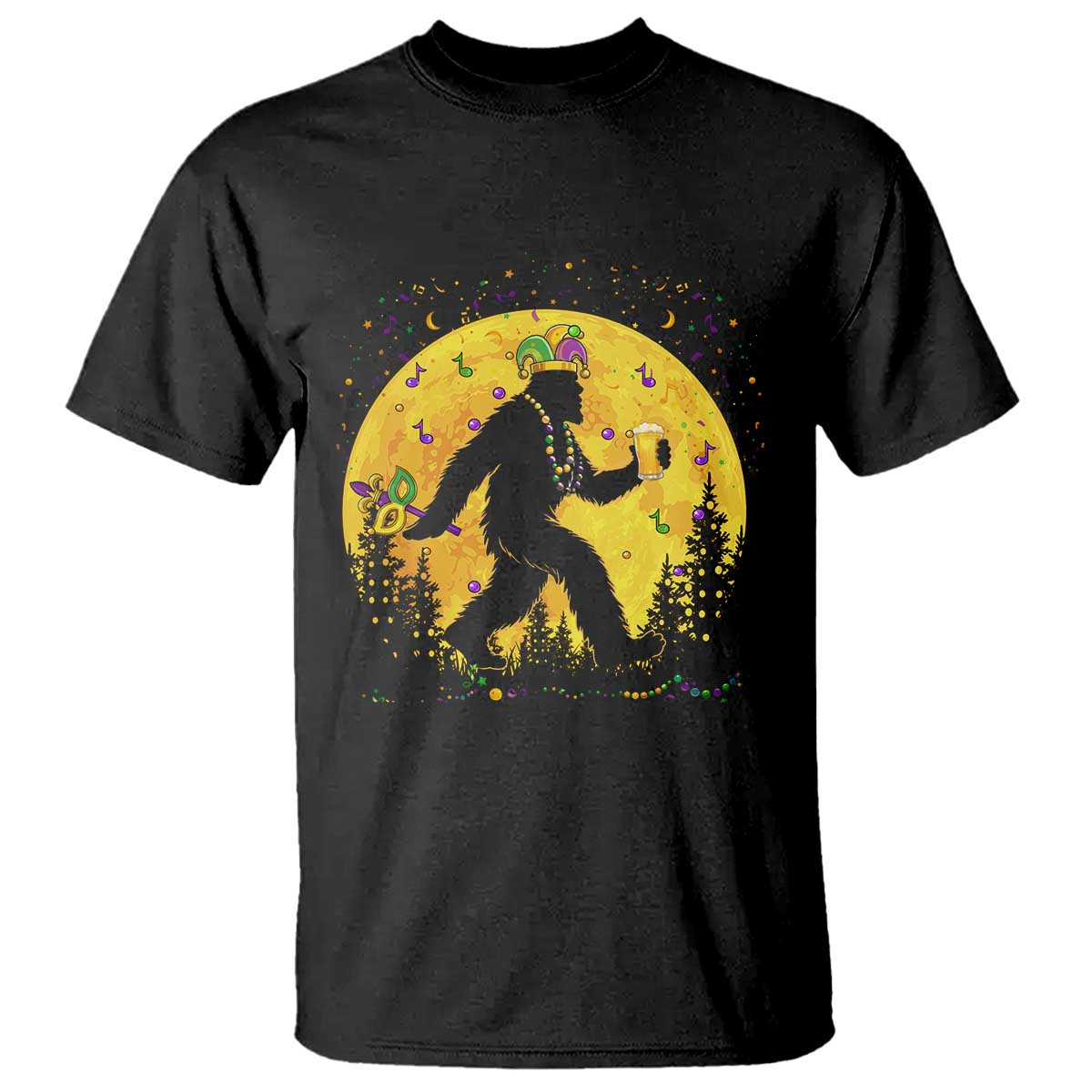 Mardi Gras Bigfoot T Shirt Funny Sasquatch Carnival Trendy Meme